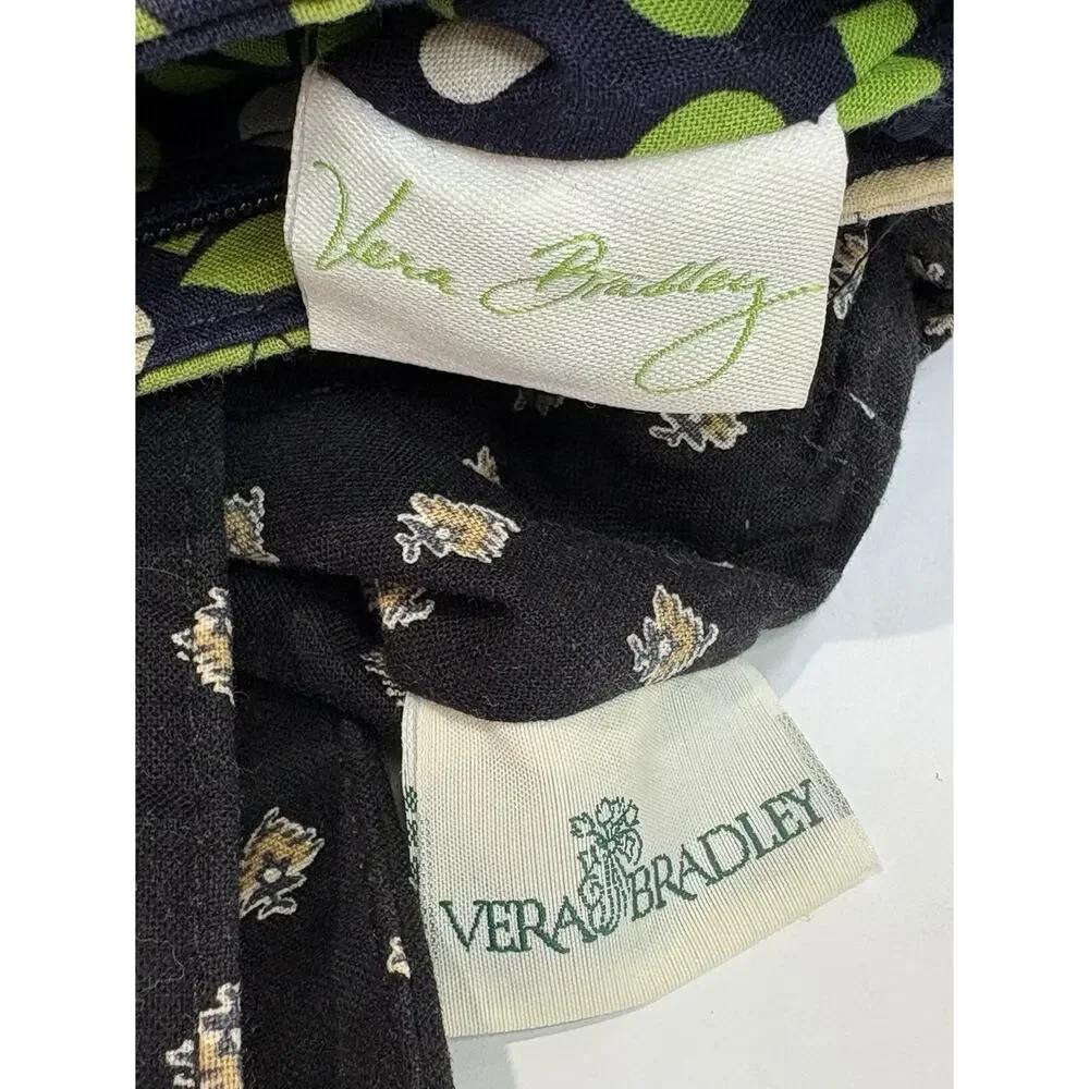 Lot of 2 Vera Bradley Floral Quilted Black Handbag & Green Shoulder Bag Pockets